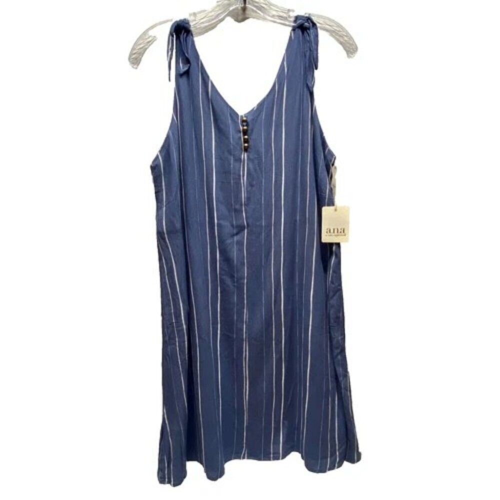 a.n.a Tie Shoulder Tank Dress Women's Small Blue White Stripe Summer $44 NWT